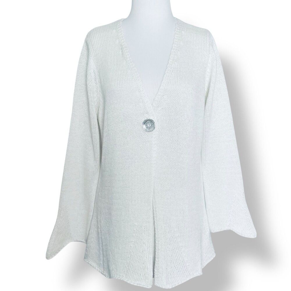 Bianco & Blu Cardigan Sweater Women M White Acrylic Knit Academia Made In Italy